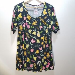 Disney x LuLaRoe Mickey Floral Women's Top 2XL Black Long Tunic Short Sleeved